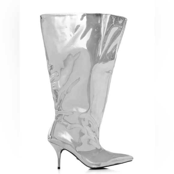 AZALEA WANG Silver Metallic Vegan Leather Knee High Boot - Picture 2 of 4